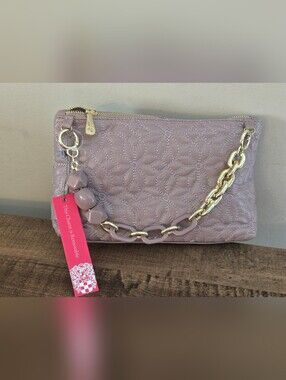 Vince Camuto Cosmetic Bag Quilted Gold Chain Charm Strap Pouch NWT